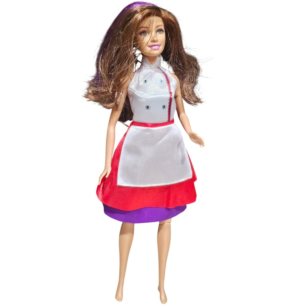 Mattel Barbie Career Chef Doll Brunette with Purple Hair Streak White Red Outfit